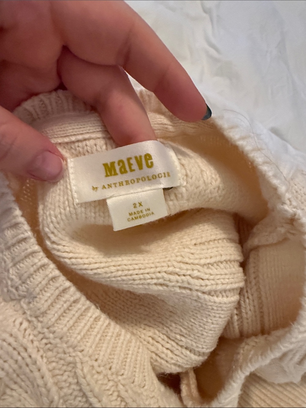Anthropologie Cream Cable & Textured Panel Sweater - Picture 3 of 3